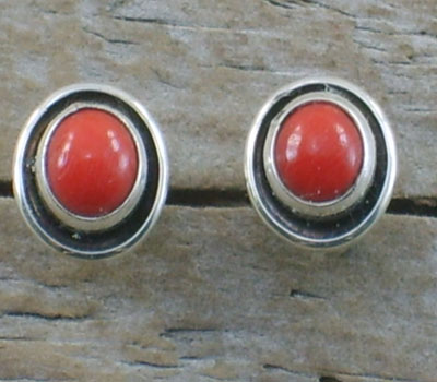 Earrings Native American Coral & Sterling Post